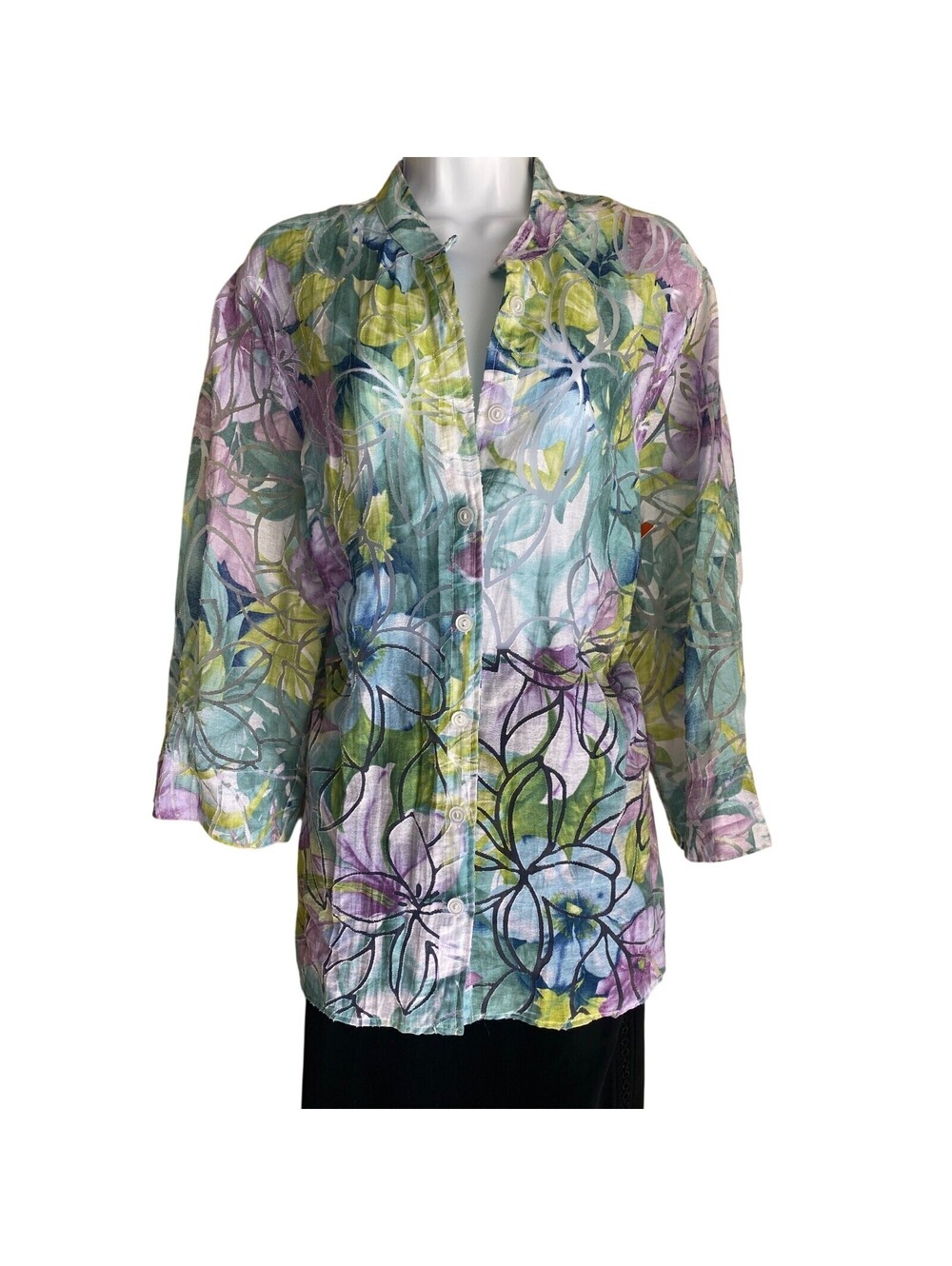 VTG Alfred Dunner Women Plus 16W Floral Button Up Tunic Blouse Cottagecore